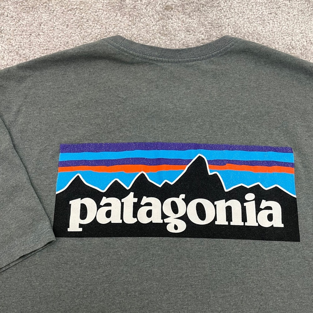 Patagonia Mens Large Responsibili-Tee Green P-6 Logo Graphic Short Sleeve Earthy